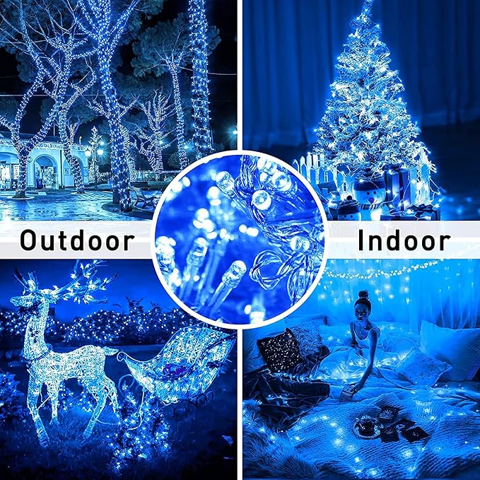 String Lights, 163 ft Blue Christmas Light Set with 500 LEDs for Outdoor Use
