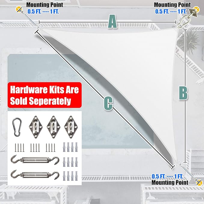 Amgo Custom Size 16' x 21' x 26.4' White Right Triangle Sun Shade Sail Order to - Image 7
