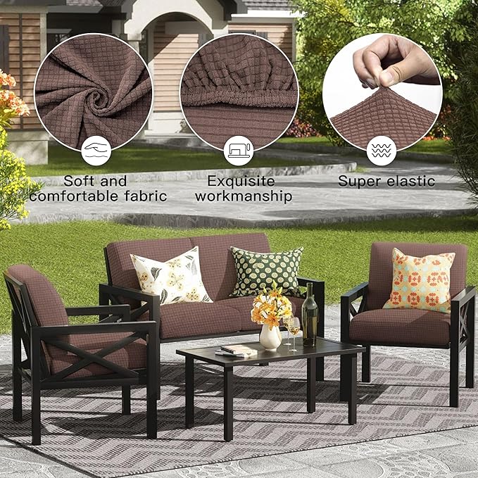 Cushion Covers 8 Pack in Camel, Stretch Fit for Outdoor Patio Seats