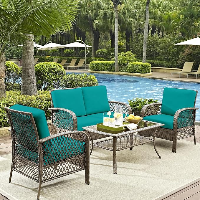 Cushion Covers 8 Pack Peacock Blue Stretch Fit for Patio Furniture