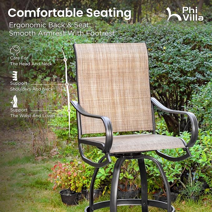 PHI VILLA 7 Piece Outdoor Bar Set, Counter Height Patio Bar Furniture Rectangle - Image 2