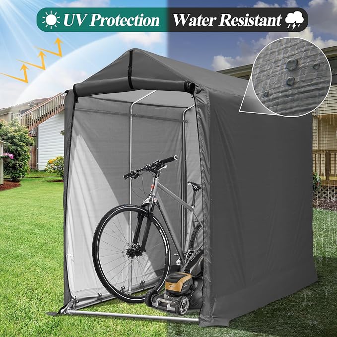 Storage Shed Bike Shelter in Gray with Roll-up Door and Vents