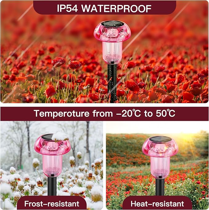 Easter Solar Pathway Lights Outdoor Decorative 8 Pack, 4 color LED Mushroom - Image 5