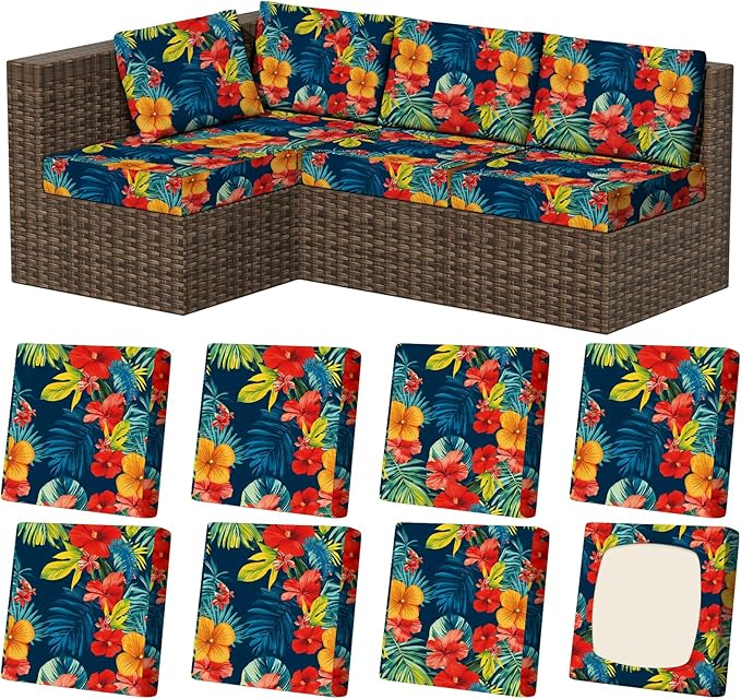 Cushion Covers 8 Pack Stretch Fit Patio Slipcovers Big Flower Print