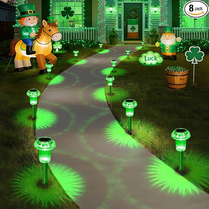 St Patricks Day Decorations Solar Lights Outdoor Pathway Waterproof 8 Pack by Priddop