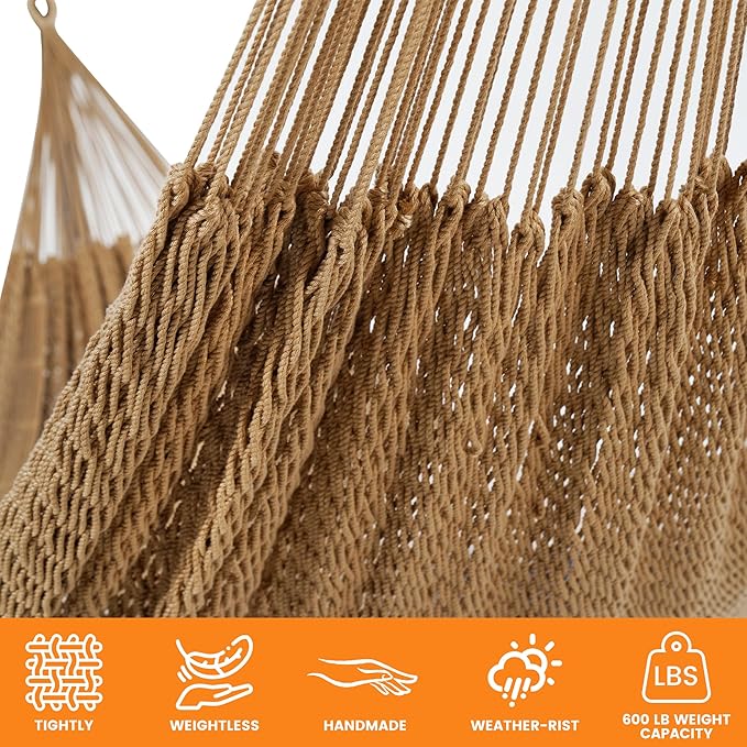 Lazy Daze Hammocks Handwoven Mayan Hammock, 10.5 FT Soft Rope Double Hammocks - Image 5