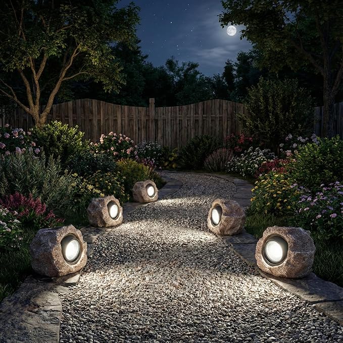 Solar Rock Lights, 4 Pack Solar Powered Waterproof LED Spotlights Decorative - Image 4