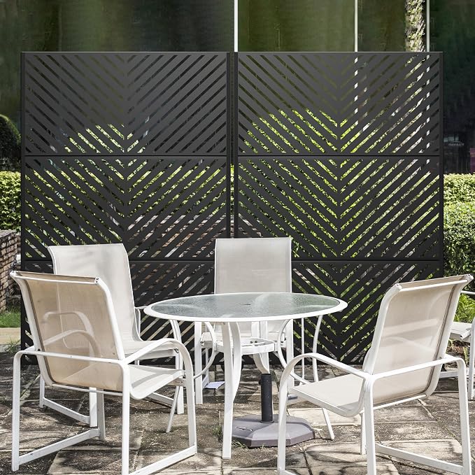 Decorative Fence Privacy Screen, Black Metal, Arrow Pattern, 47 x 72 Inch
