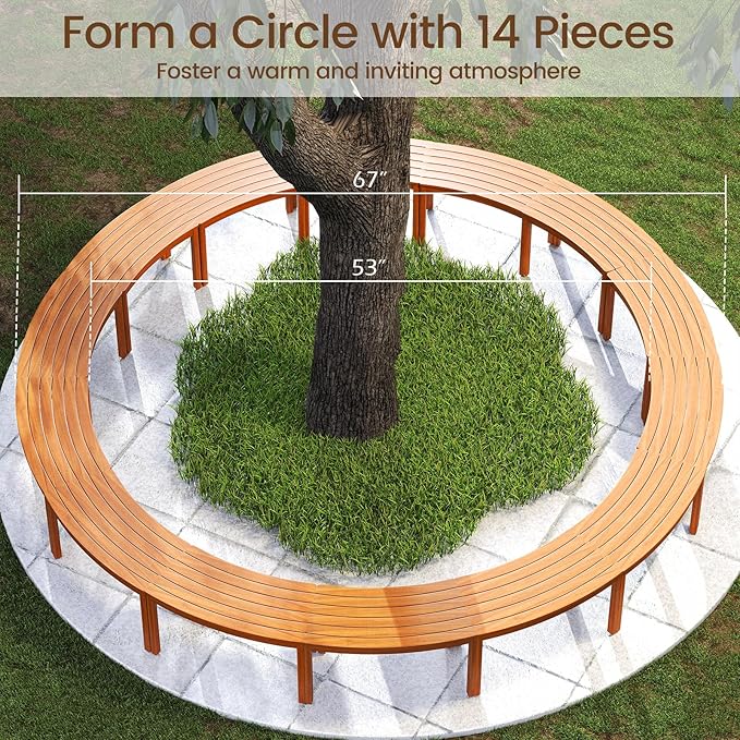 Tangkula Acacia Wood Outdoor Curved Bench Set of 2, Patio Garden Backless Fire - Image 6
