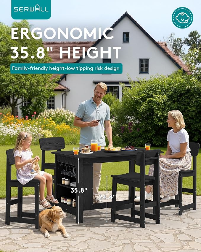 SERWALL Outdoor Bar Stools Set of 2, All Weather HDPE 25" Counter Height Bar - Image 3