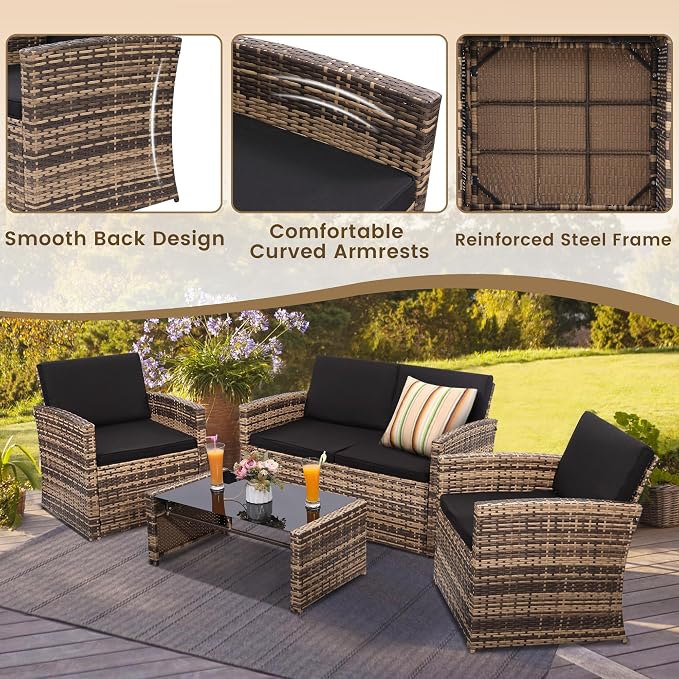 4-Piece Patio Furniture Set, Wicker Outdoor Rattan Sectional Sofa - Image 4