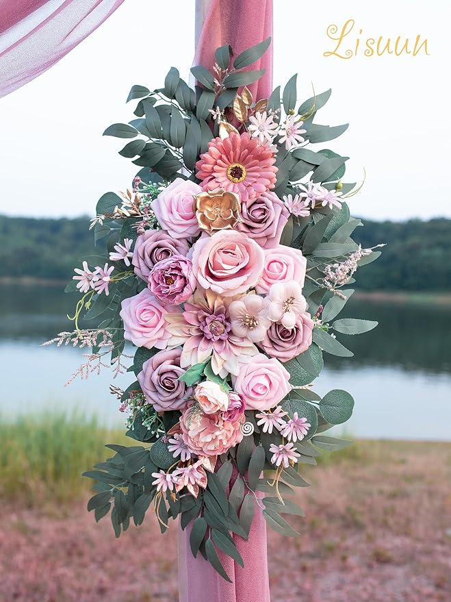 Artificial Flowers Silk Wedding Arch Swag Set, Dust Pink, 40 Inch