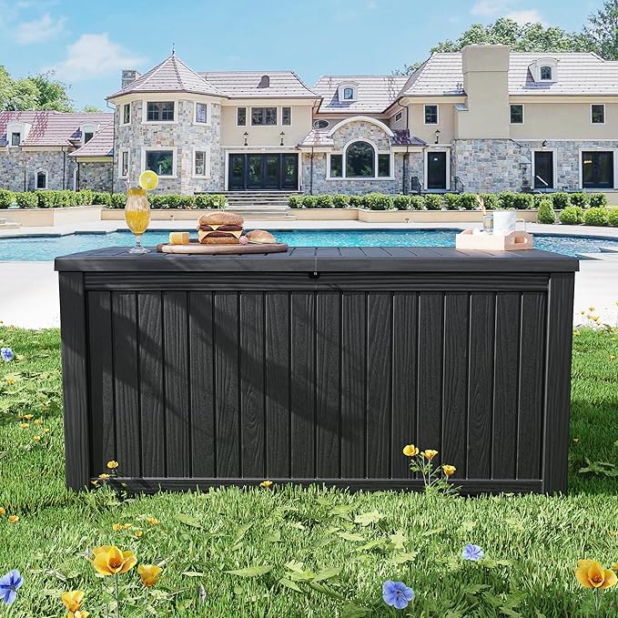 Outdoor Storage Box Waterproof, 200 Gallon Lockable Resin Large Deck Box - Image 7