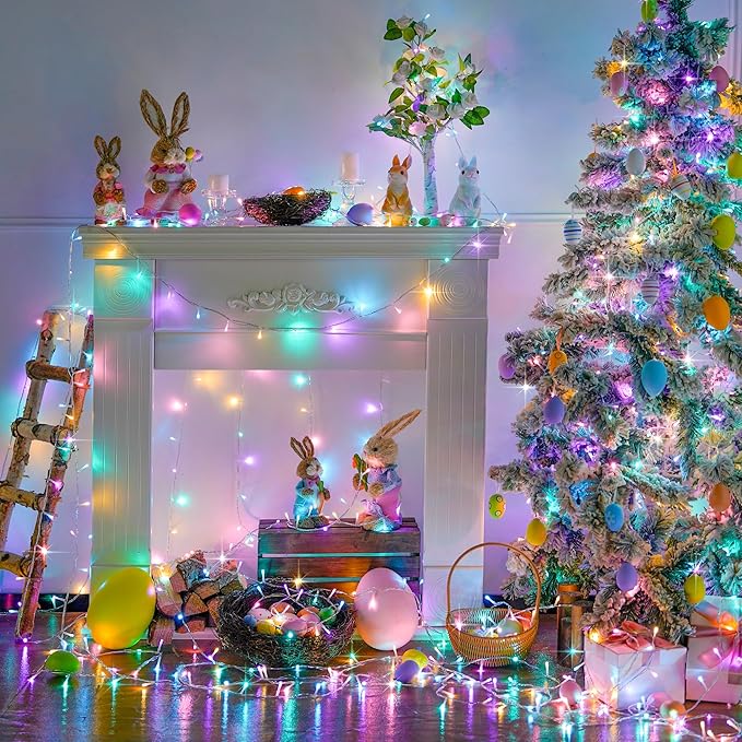 String Lights 168ft 600 LED Multicolor Easter Lights with Remote