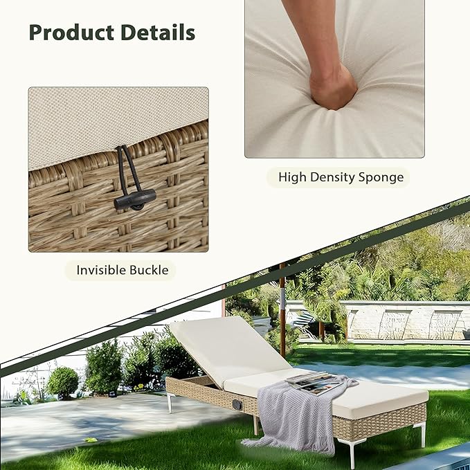 HOMREST Outdoor Chaise Lounge Chair Set of 2, Patio Wicker Lounge Chairs - Image 4