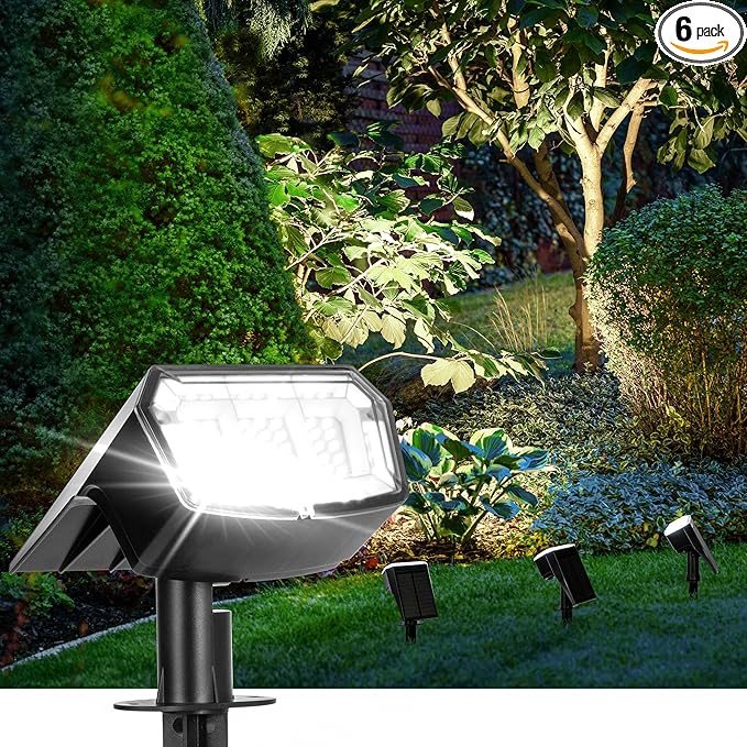 Solar Spot Lights Outdoor Waterproof 6 Pack IP65, 63 LED 3 Lighting Modes by AUDERWIN