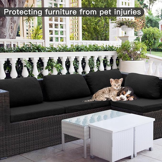 Cushion Covers, 8 Piece Black Outdoor Set, Water-Repellent Polyester Blend