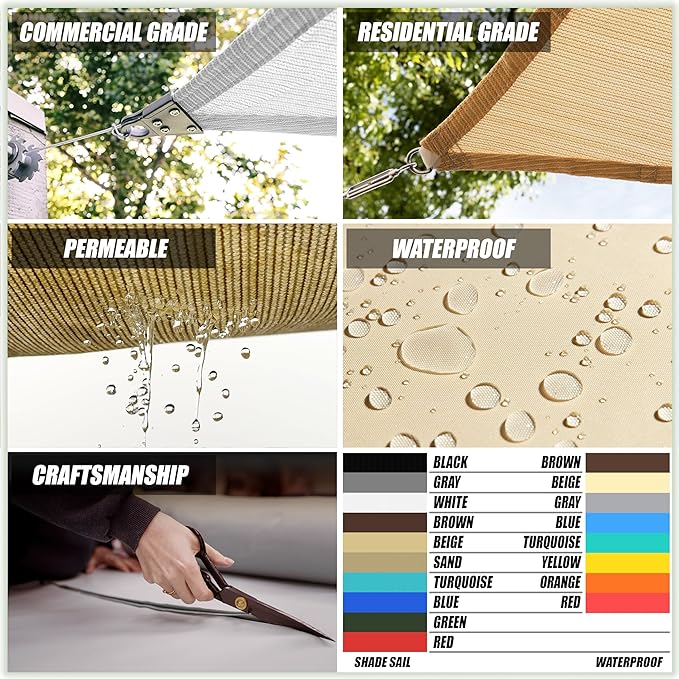 ColourTree TAPR1616 Custom Size 9' x 19' Grey Sun Shade Sail Canopy UV Block - Image 4