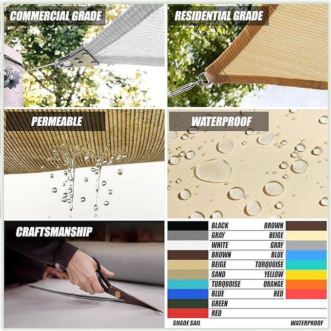 ColourTree TAPR1616 Custom Size 12' x 22' Brown Sun Shade Sail Canopy UV Block - Image 4