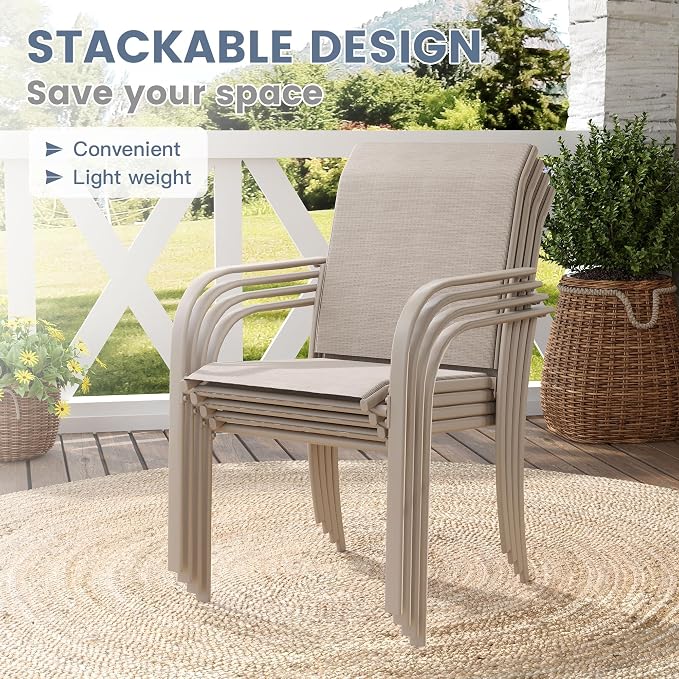 VICLLAX Patio Table and Chair Set of 6, All Weather Metal Round Outdoor Dining - Image 3