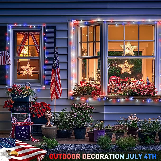 String Lights 600 LED Red, White and Blue Outdoor Lights on Reel