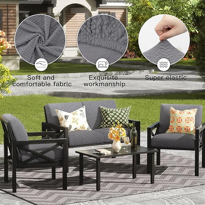 Cushion Covers 8 Pcs Gray Checkered Outdoor Patio Slipcovers