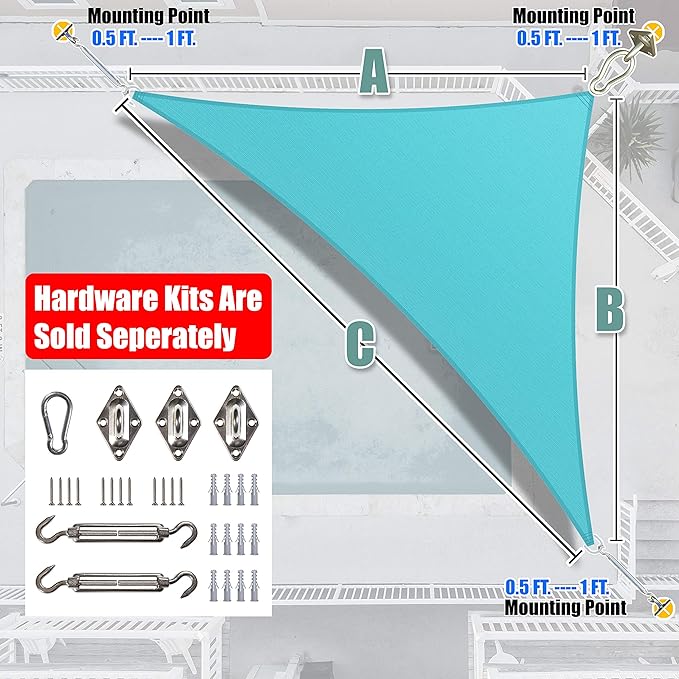 Amgo Custom Size 14' x 21' x 25.2' Turquoise Triangle Sun Shade Sail UPF50+ - Image 8