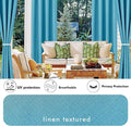 Outdoor Curtains, 4 Teal Flax Linen Panels, Waterproof