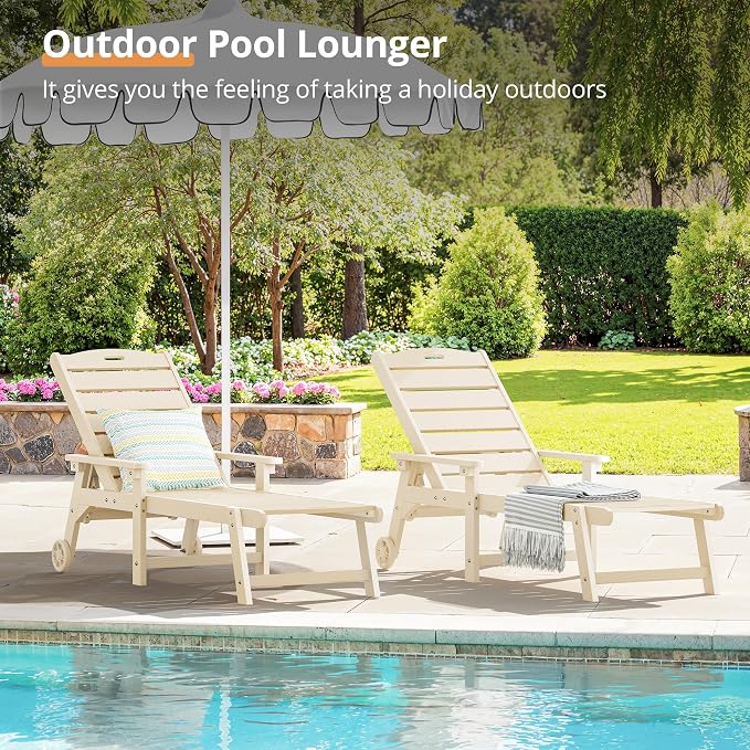 LUE BONA Outdoor Chaise Lounge Chairs Set of 4, HDPS Chaise Lounger, 5 - Image 3