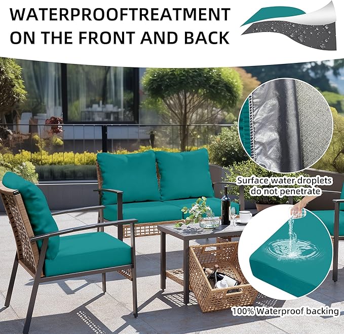 Cushion Covers, 14 Pack Stretch Slipcovers for Patio Seating in Peacock Blue