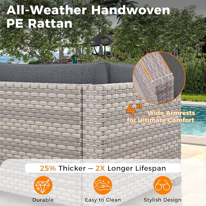 6-Piece Outdoor Patio Furniture Set, All-Weather Wicker Sectional Sofa - Image 7
