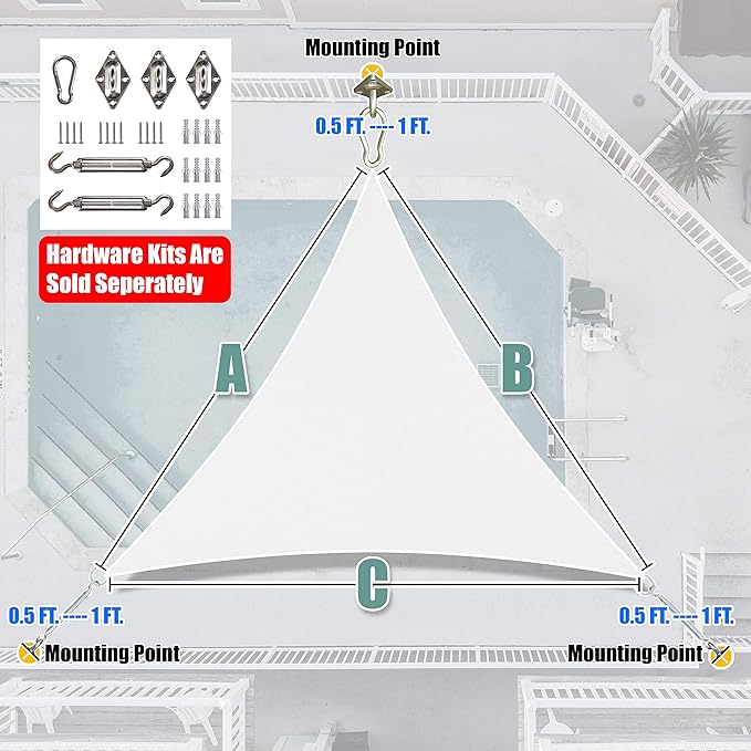 Amgo Custom Size 23' x 23' x 23' White Triangle Sun Shade Sail UPF50+ AGTAPRT12 - Image 8