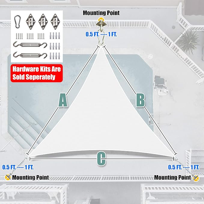 Amgo Custom Size 5' x 5' x 5' White Triangle Sun Shade Sail Order to Make - Image 7