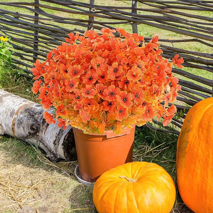 Artificial Flowers in Orange Fall Shades, 16 Bundles, Outdoor Use