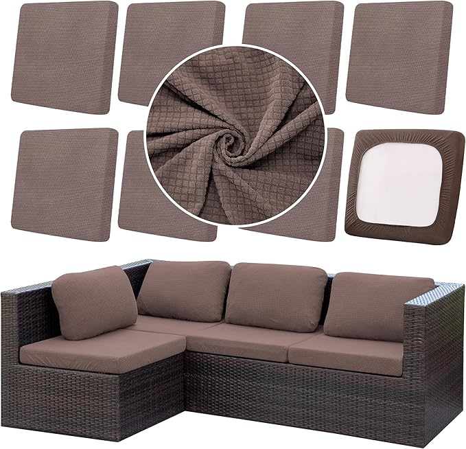 Cushion Covers 8 Pack in Camel, Stretch Fit for Outdoor Patio Seats
