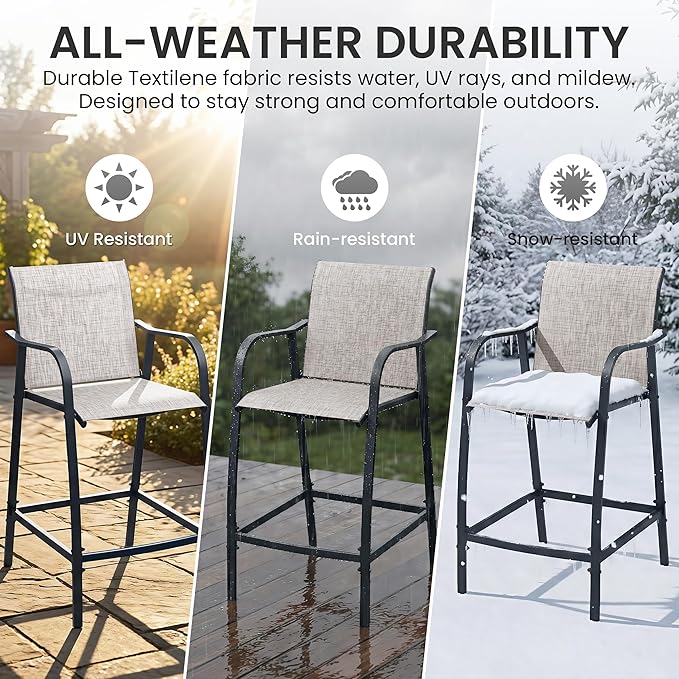 Crestlive Outdoor Bar Stools Set of 2, 500 lb Capacity Metal Patio Bar Chairs - Image 4