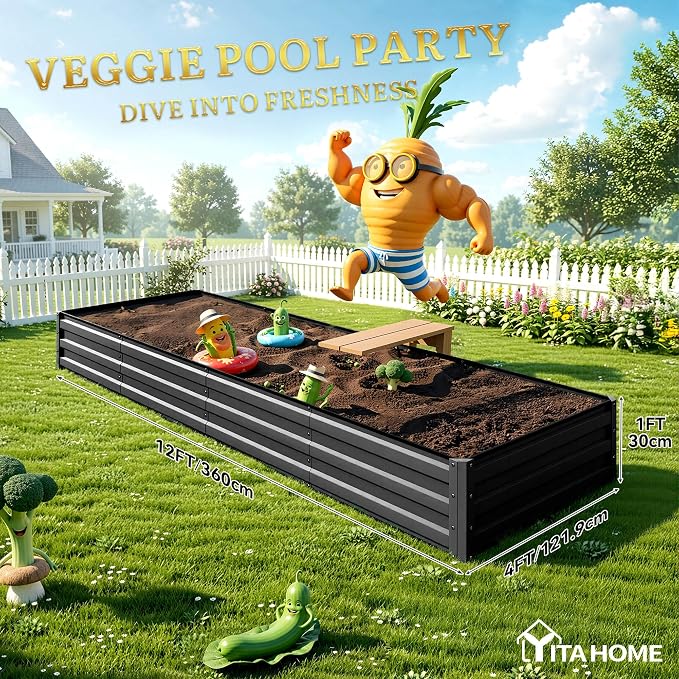 YITAHOME 6pcs 12x4x1 ft Galvanized Raised Garden Bed Kit, Large Metal Planter - Image 8