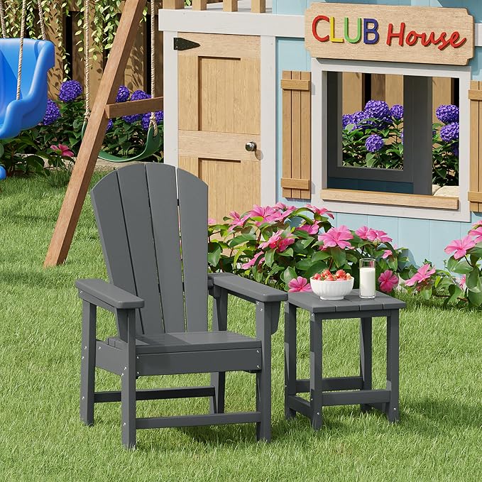 Side Table for Kids, Gray HDPE Outdoor End Table with 12-Inch Top