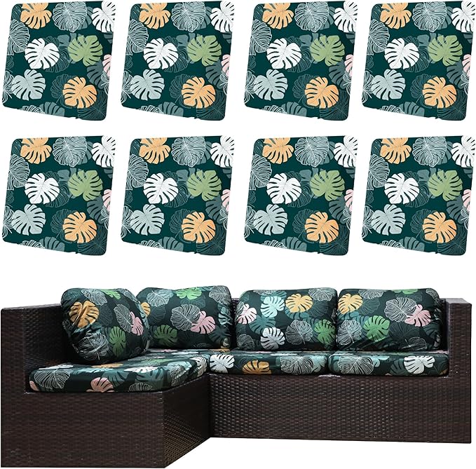 Cushion Covers, 8 Pack, Green Charm Stretch Fit for Patio Furniture