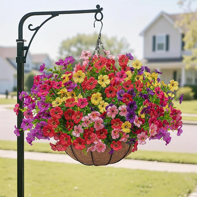 2 Set Artificial Faux Hanging Plants Flowers Basket - Image 2