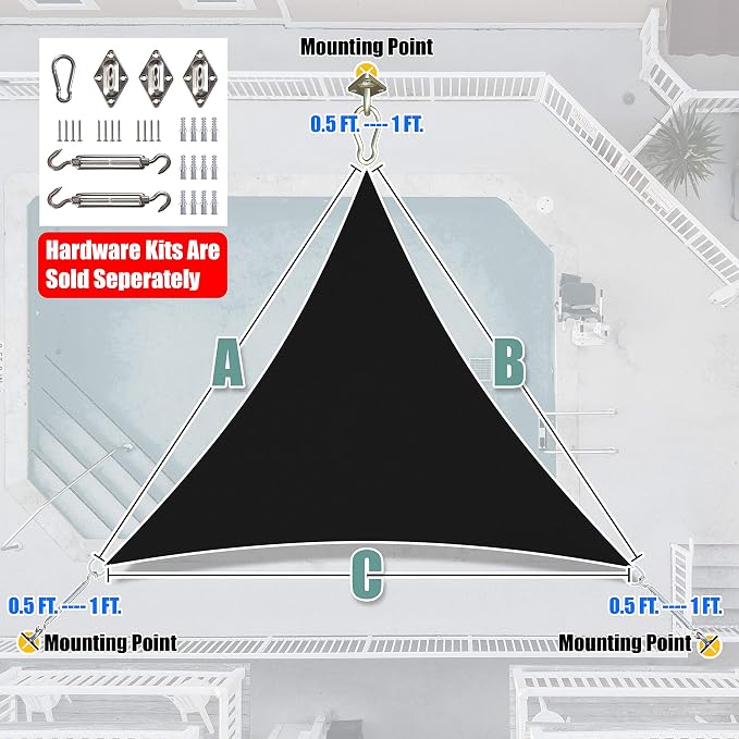 Amgo Custom Size 5' x 5' x 5' Black Triangle Sun Shade Sail UPF50+ AGTAPRT12 - Image 8