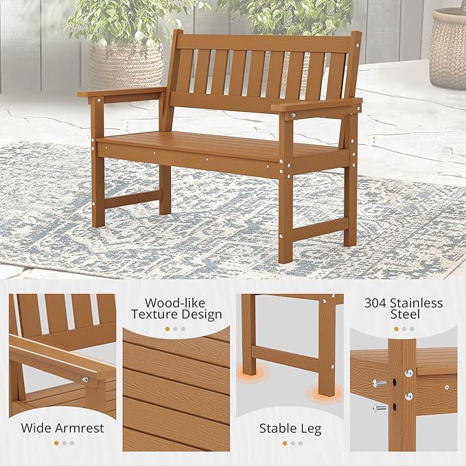 LUE BONA Outdoor Bench, 2-Person HDPS Garden Bench, Outdoor Benches Weatherproof - Image 4