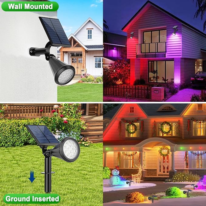 Color Changing Solar Spot Lights Outdoor Waterproof 180° Adjustable Colored RGB - Image 5