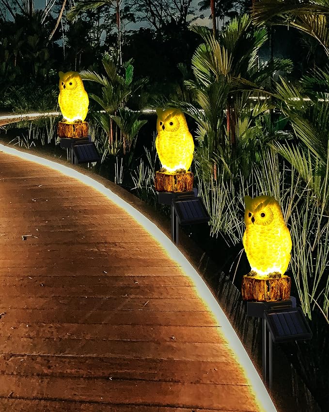 iStatue 2PC Solar Owl Garden Stake Lights, Handcrafted Resin Owl Outdoor Decor - Image 6
