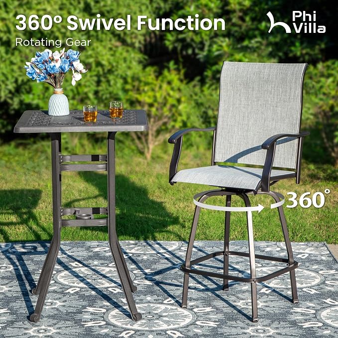 PHI VILLA Outdoor Swivel Patio Bar Stools Set of 4, 30 Inch Bar Height Tall - Image 5