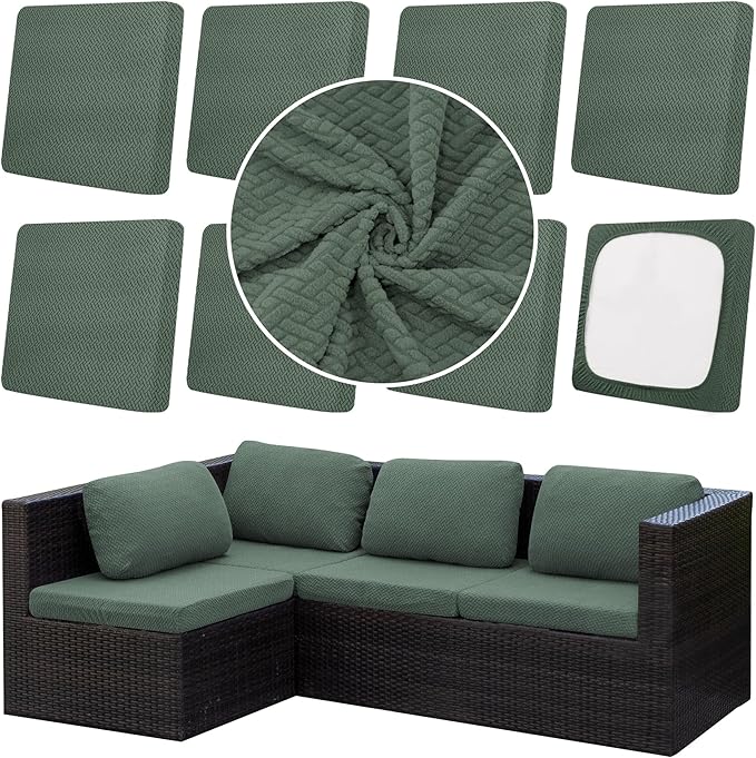 Cushion Covers, 8 Pack Matcha Green Outdoor Patio Cushion Slipcovers