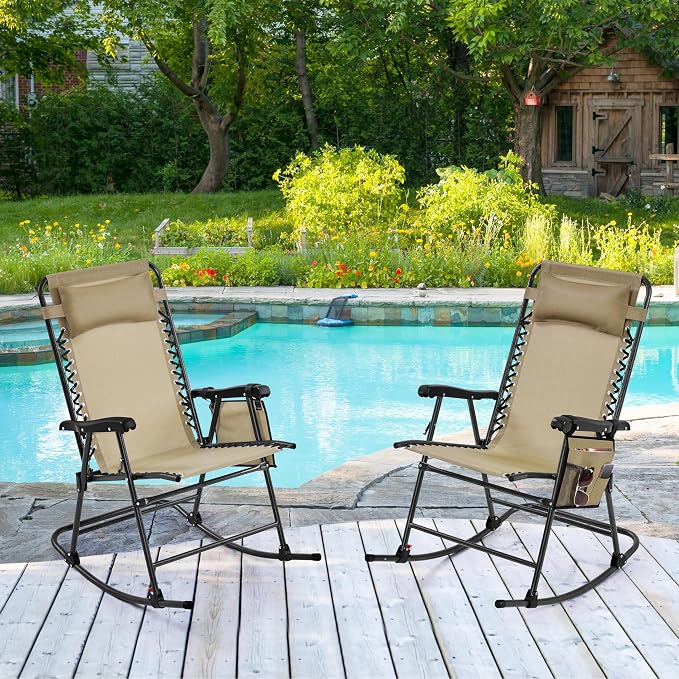 Yaheetech 26in Rocking Chair Outdoor Zero Gravity Folding Chairs Rocking Chairs - Image 4