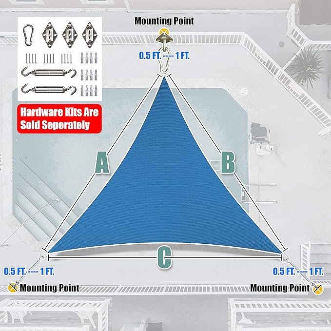 Amgo Custom Size 23' x 23' x 23' Blue Triangle Sun Shade Sail UPF50+ AGTAPRT12 - Image 8