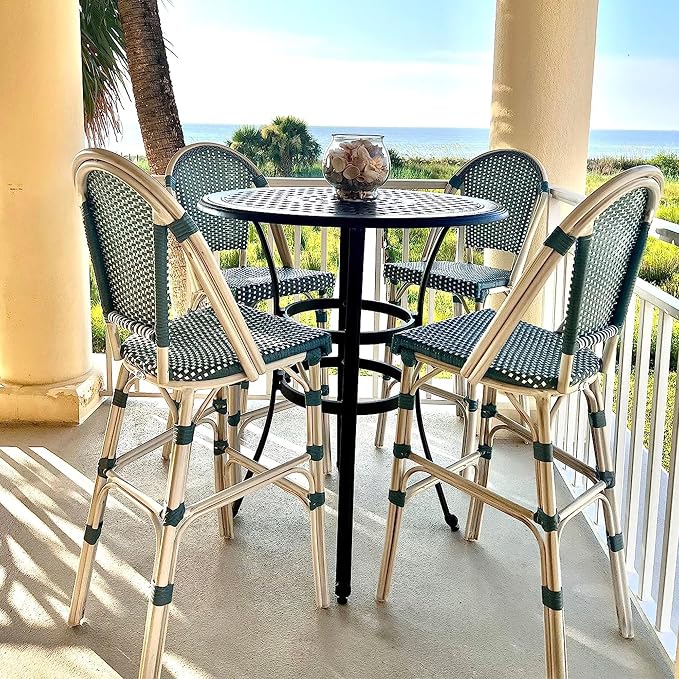 PURPLE LEAF French Bar Stool Set of 4 White Print Finish Patio Bar Stools - Image 2