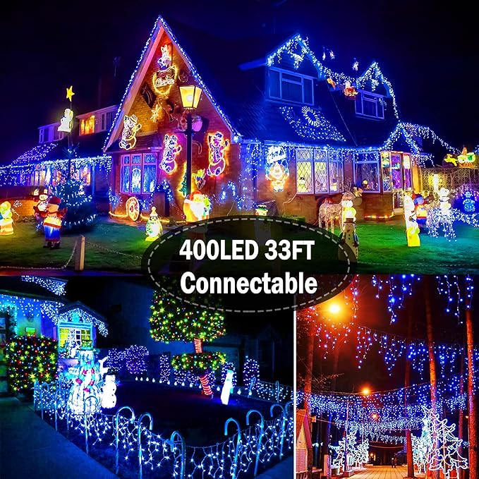 String Lights – 400 LED, 33 ft, Blue, 8 Lighting Modes for Outdoor Use